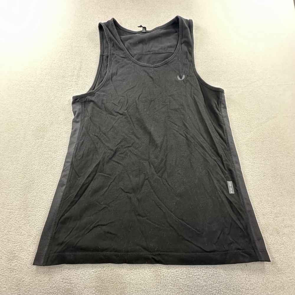 ASRV Shirt Mens Medium Black Cottonplus Mesh Panel Muscle Tank Top Gym DSG-0516